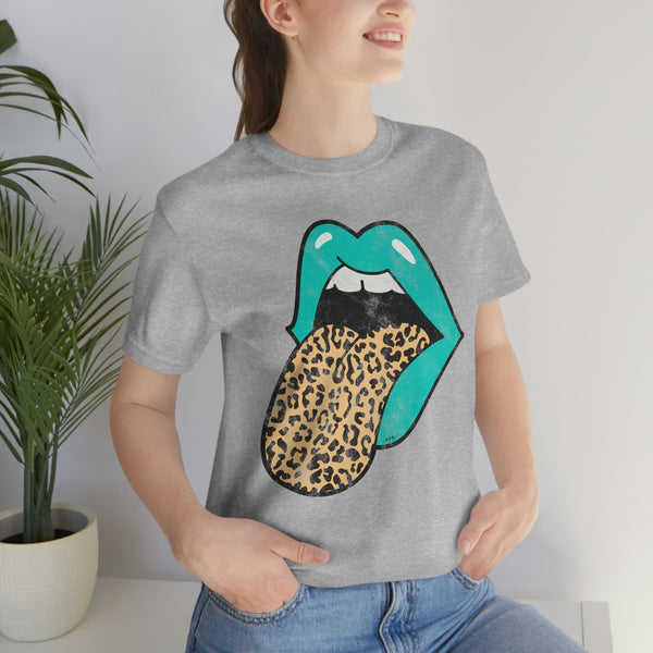 Aqua Lips Leopard Tongue Out Distressed Tee