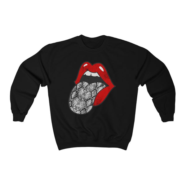 Red Lips Snakeskin Tongue Out Distressed Unisex Sweatshirt