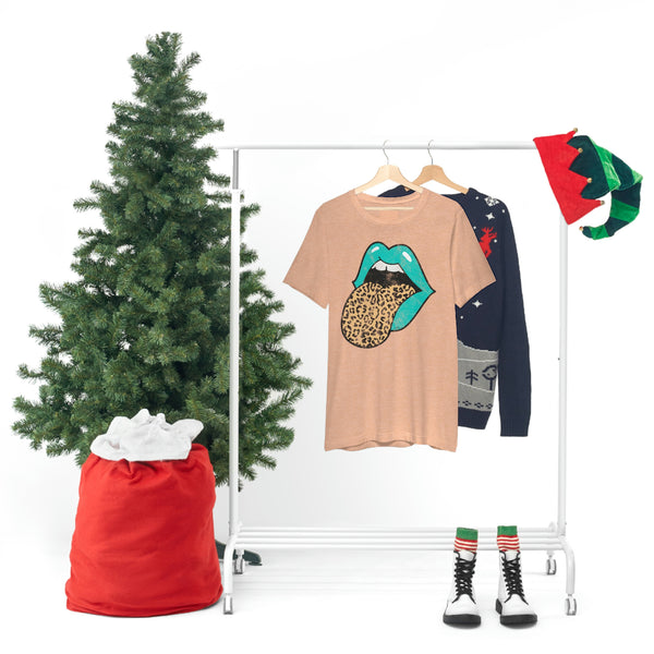 Aqua Lips Leopard Tongue Out Distressed Tee