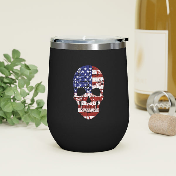 American Flag Skull Wine Tumbler 12oz