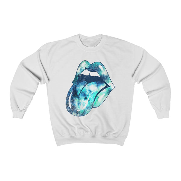 Blue Tie Dye Lips Tongue Out Distressed Unisex Crewneck Sweatshirt