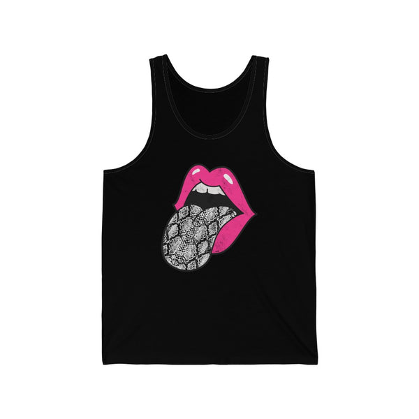 Hot Pink Lips Snakeskin Tongue Out Unisex Tank