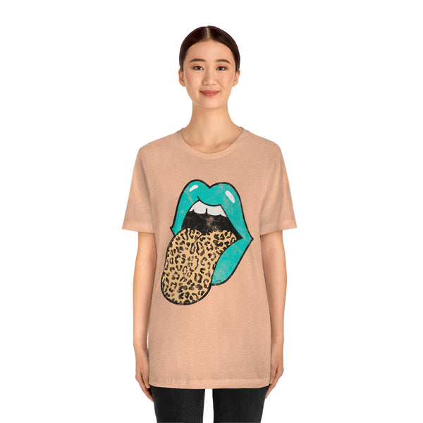 Aqua Lips Leopard Tongue Out Distressed Tee