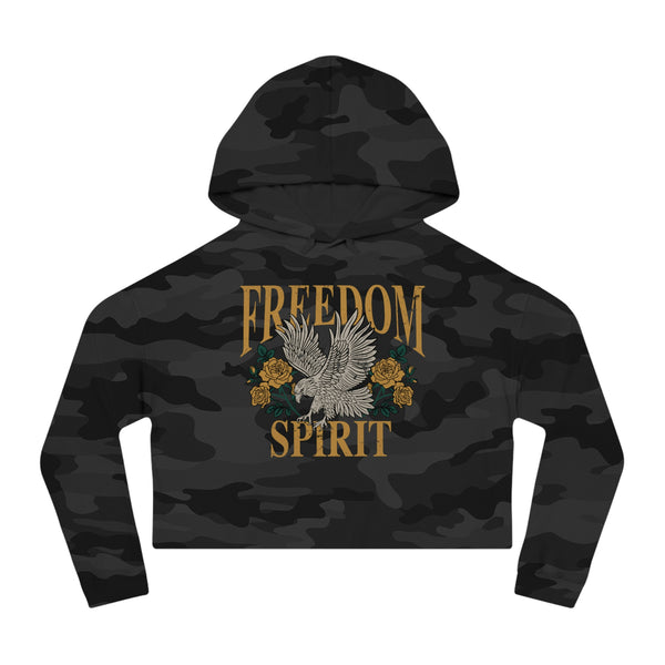 Freedom Spirit Eagle Grunge Cropped Hooded Sweatshirt