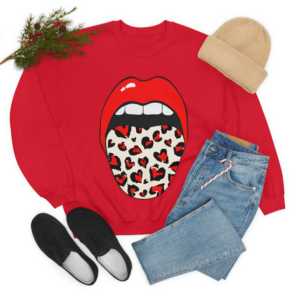 Valentine Hearts Tongue Out Unisex Crewneck Sweatshirt