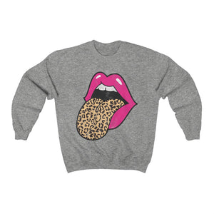 Pink Lips Leopard Tongue Out Distressed Unisex Sweatshirt