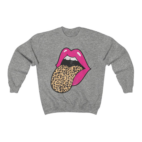 Pink Lips Leopard Tongue Out Distressed Unisex Sweatshirt