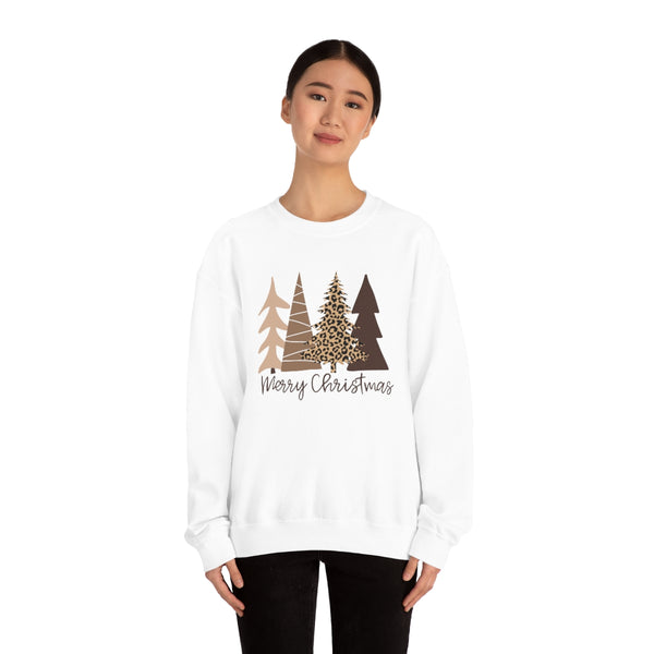 Brown Leopard Christmas Trees Unisex Sweatshirt