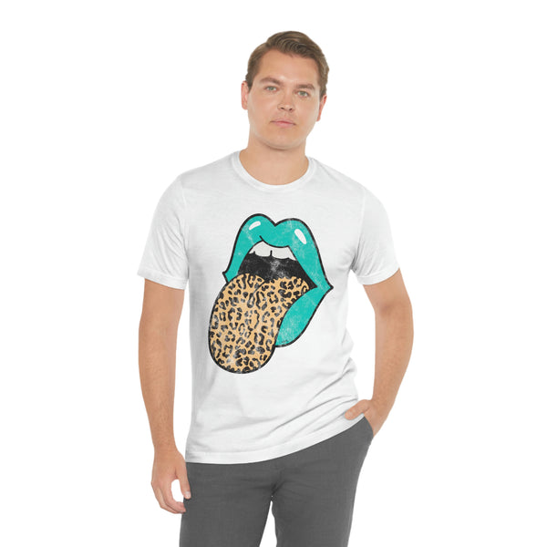 Aqua Lips Leopard Tongue Out Distressed Tee