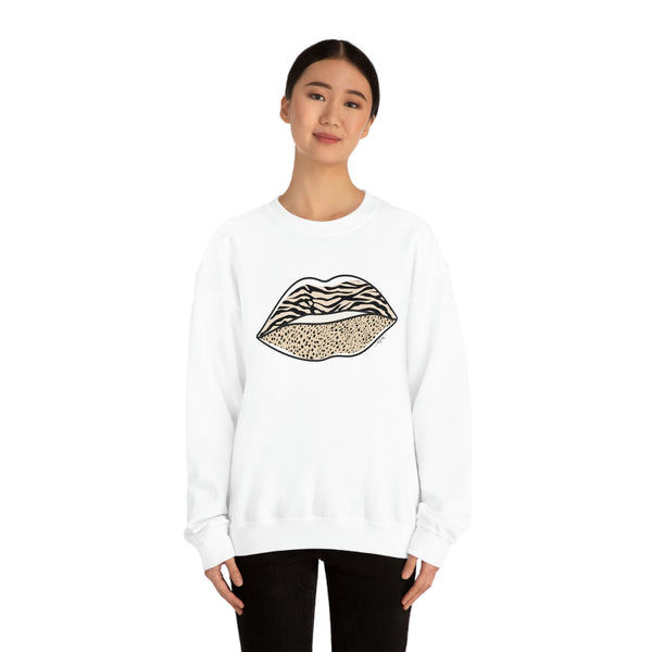 Leopard Zebra Lips Kiss Pout Unisex Crewneck Sweatshirt