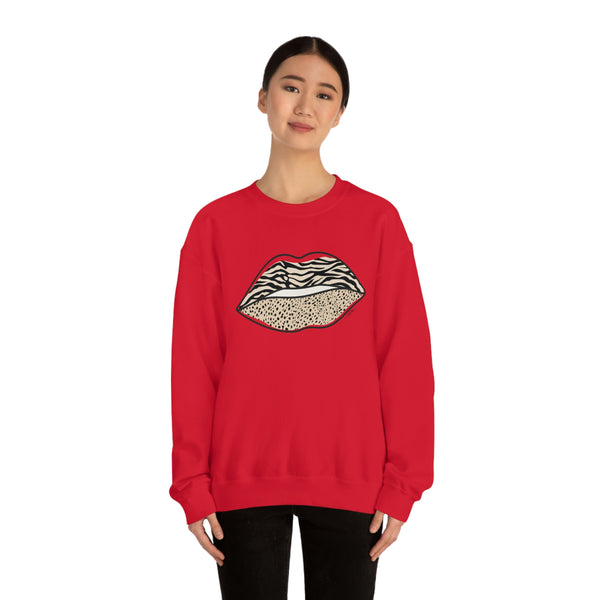 Leopard Zebra Lips Kiss Pout Unisex Crewneck Sweatshirt