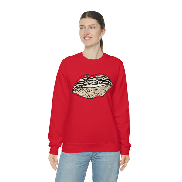 Leopard Zebra Lips Kiss Pout Unisex Crewneck Sweatshirt