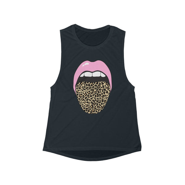 Pink Lips Leopard Tongue Out Women's Flowy Scoop Muscle Tank