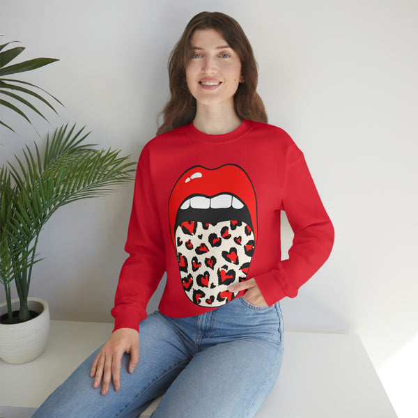Valentine Hearts Tongue Out Unisex Crewneck Sweatshirt