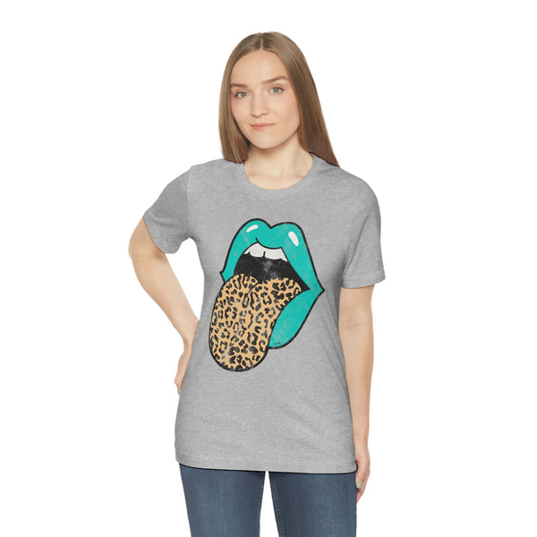 Aqua Lips Leopard Tongue Out Distressed Tee