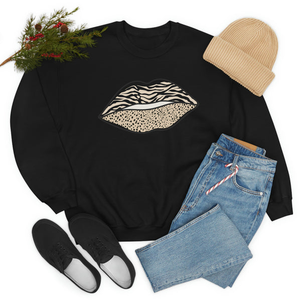 Leopard Zebra Lips Kiss Pout Unisex Crewneck Sweatshirt