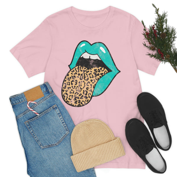 Aqua Lips Leopard Tongue Out Distressed Tee