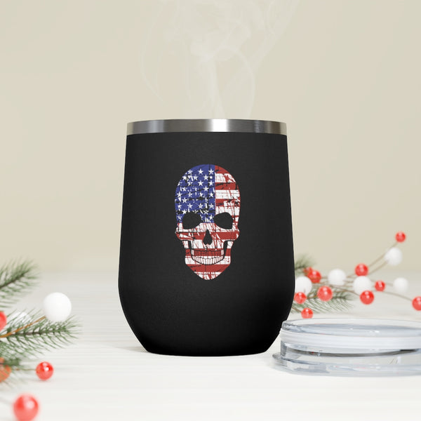 American Flag Skull Wine Tumbler 12oz