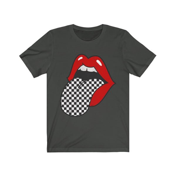 Red Lips Checkered Tongue Out Distressed Unisex Tee