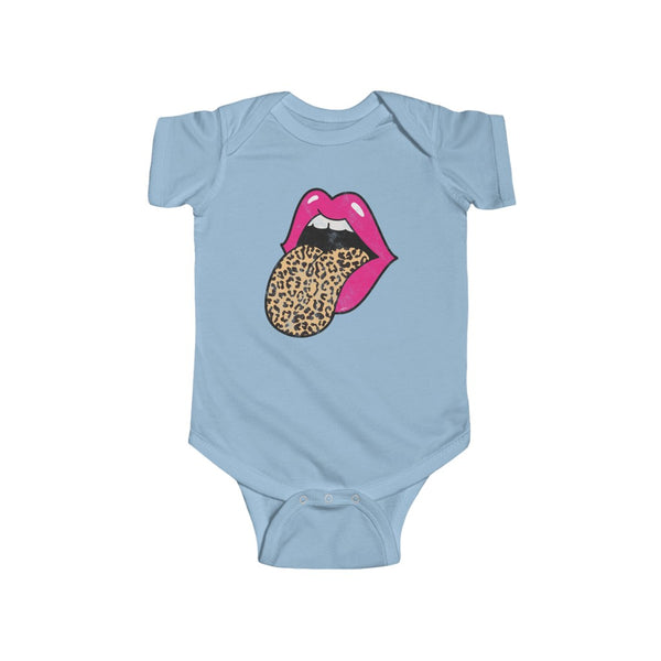 Baby - Pink Lips Leopard Tongue Out Distressed Onesie Infant Rip Snap Tee