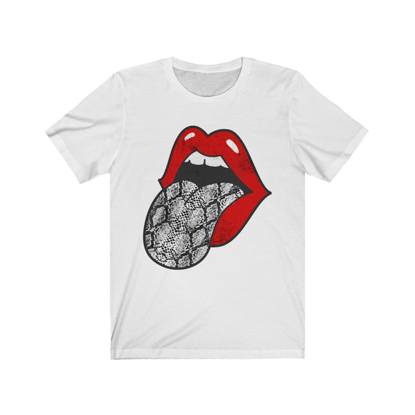 Red Lips Snakeskin Tongue Out Distressed Unisex Tee
