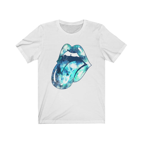 Blue Tie Dye Lips Tongue Out Distressed Unisex Tee