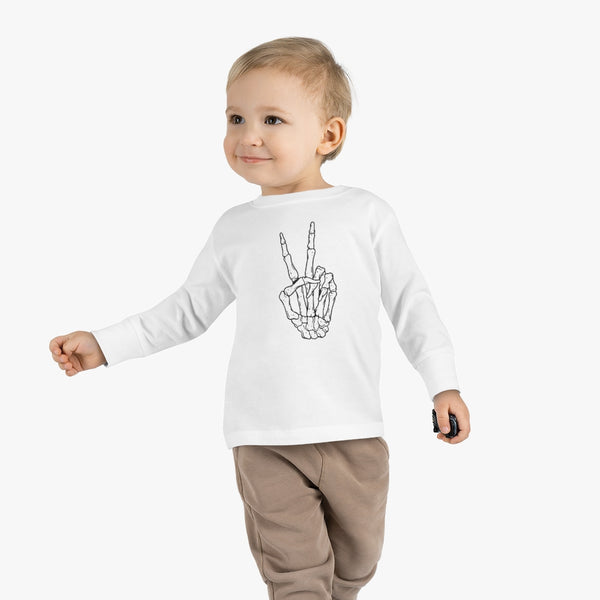 Peace Sign Skeleton Hand Toddler Long Sleeve Tee