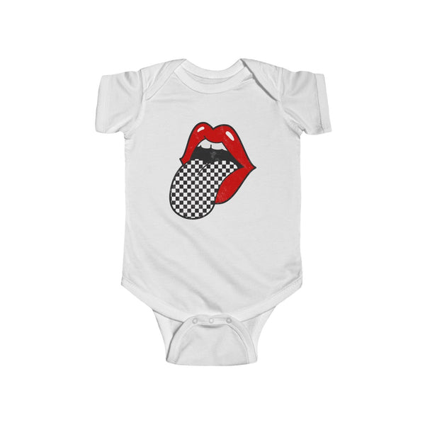 Baby - Red Lips Checkered Tongue Out Distressed Onesie