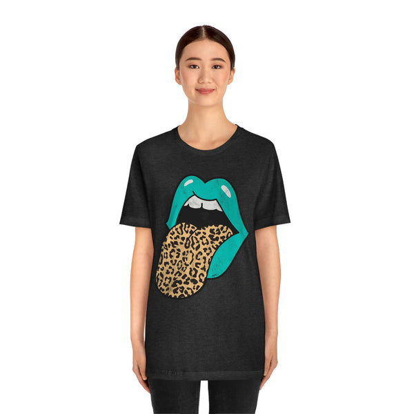 Aqua Lips Leopard Tongue Out Distressed Tee