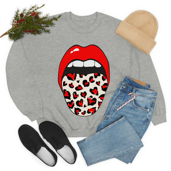 Valentine Hearts Tongue Out Unisex Crewneck Sweatshirt