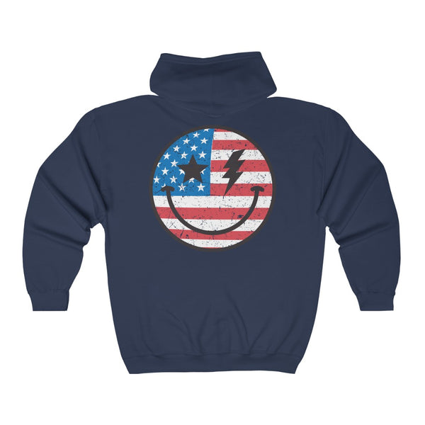 American Flag Smiley Face Zip Up Hoodie