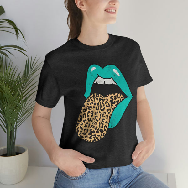 Aqua Lips Leopard Tongue Out Distressed Tee