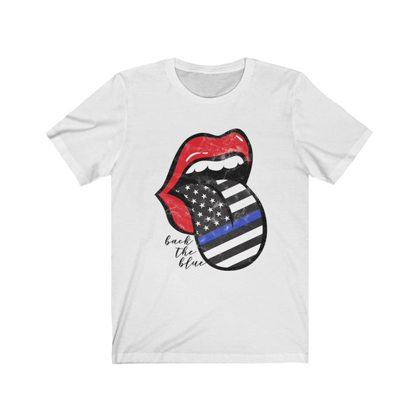 Police Blue Line Back the Blue Flag Tongue Distressed Unisex Tee