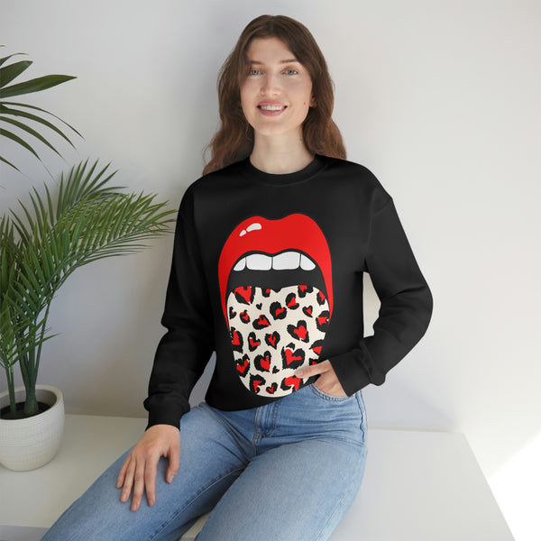 Valentine Hearts Tongue Out Unisex Crewneck Sweatshirt
