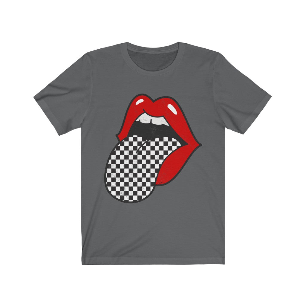 Red Lips Checkered Tongue Out Distressed Unisex Tee