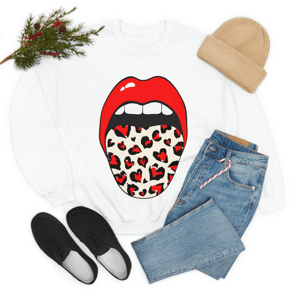 Valentine Hearts Tongue Out Unisex Crewneck Sweatshirt