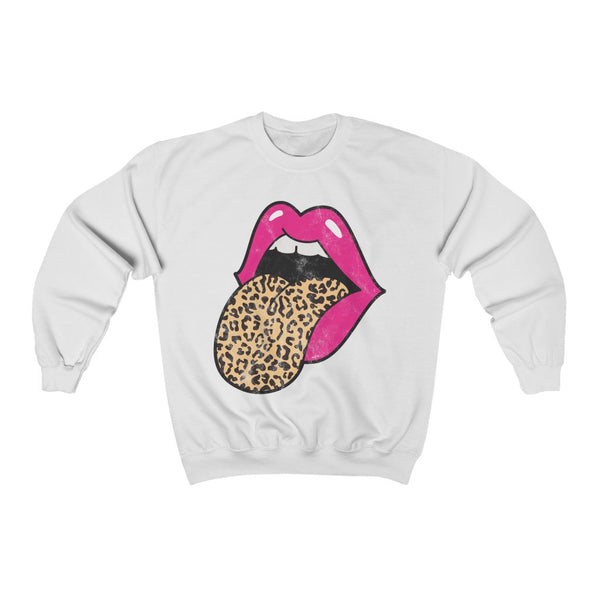 Pink Lips Leopard Tongue Out Distressed Unisex Sweatshirt