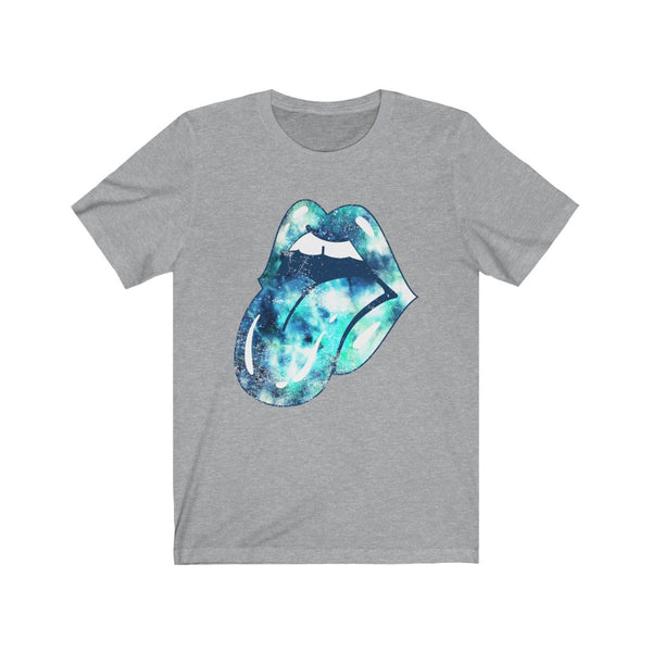 Blue Tie Dye Lips Tongue Out Distressed Unisex Tee