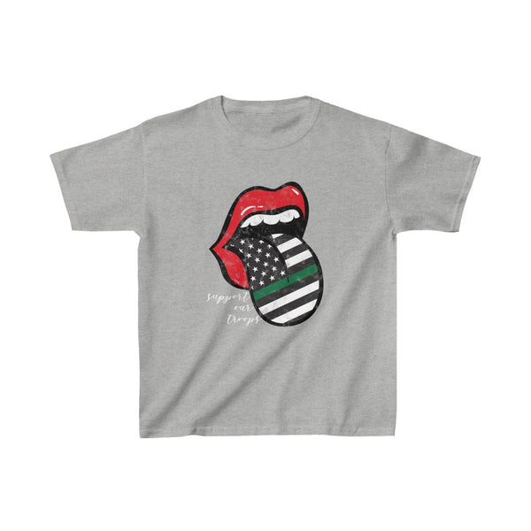 Youth - Military Flag Tongue Support The Troops Kids Tee