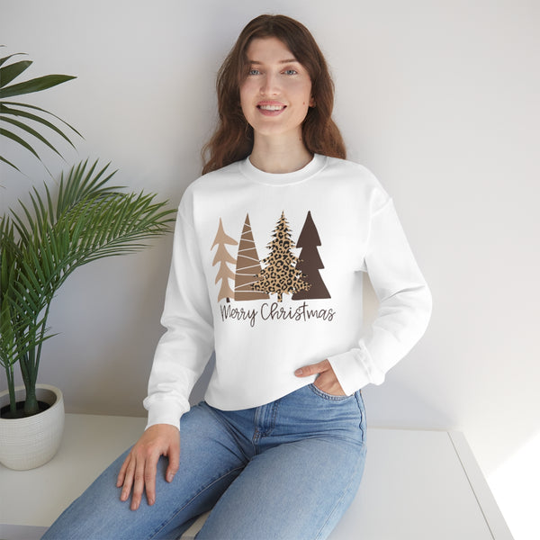 Brown Leopard Christmas Trees Unisex Sweatshirt