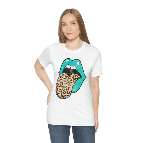 Aqua Lips Leopard Tongue Out Distressed Tee