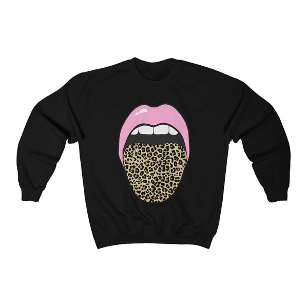 Pink Lips Leopard Tongue Out Forward Facing Unisex Sweatshirt