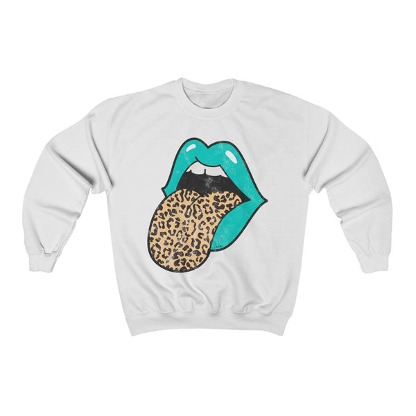 Aqua Lips Leopard Tongue Out Distressed Unisex Crewneck Sweatshirt