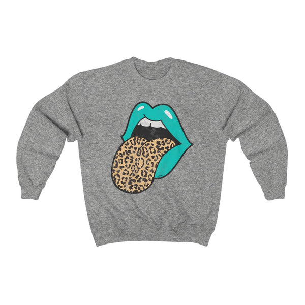 Aqua Lips Leopard Tongue Out Distressed Unisex Crewneck Sweatshirt