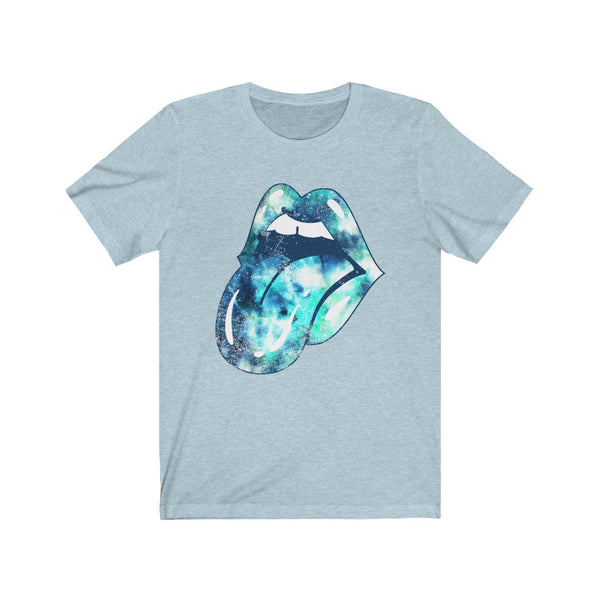 Blue Tie Dye Lips Tongue Out Distressed Unisex Tee