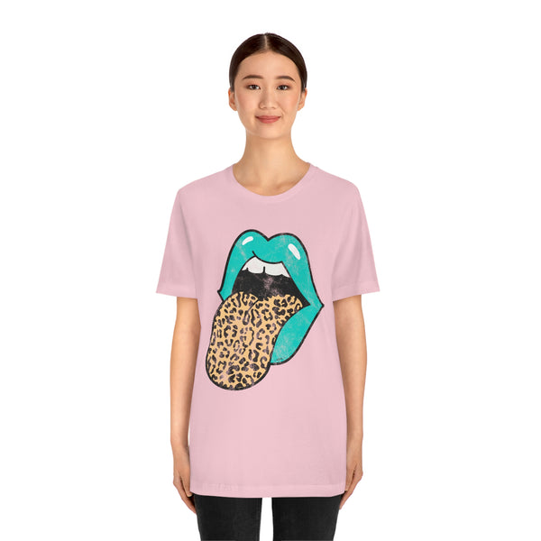 Aqua Lips Leopard Tongue Out Distressed Tee