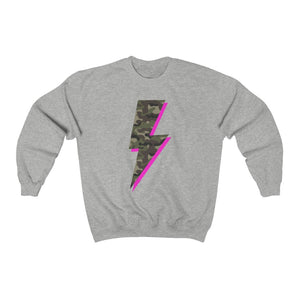 Camo Pink Lightning Bolt Unisex Crewneck Sweatshirt