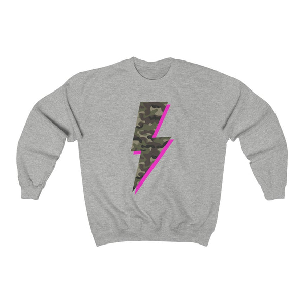 Camo Pink Lightning Bolt Unisex Crewneck Sweatshirt