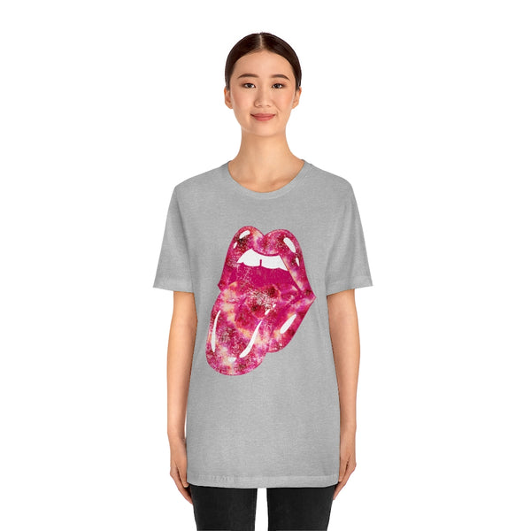 Tie Dye Lips Tongue Out Pinks Distressed Unisex Tee