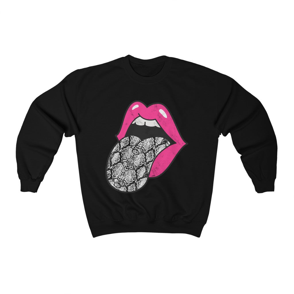 Pink Lips Snakeskin Tongue Out Distressed Unisex Sweatshirt
